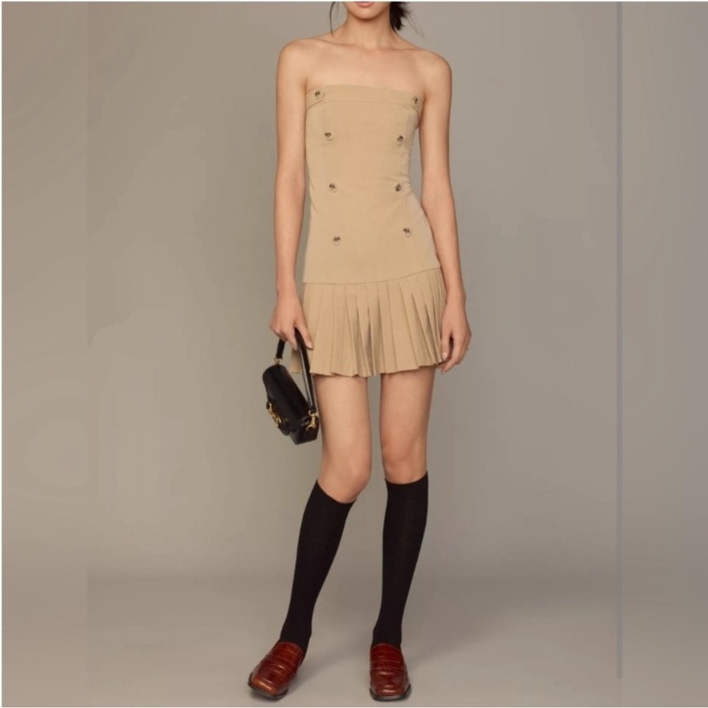 Maeve Strapless Pleated Mini Dress in Beige Size XL